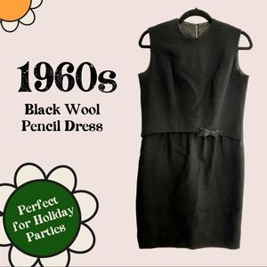 1960s Vintage Black Wool Pencil Dress - Perfect for Christmas holiday parties